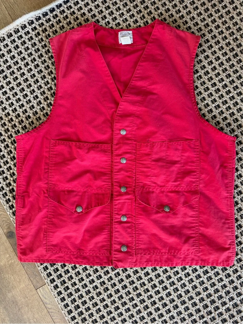Vintage Filson Red Utility Fishing Vest with Snaps, Pockets 1950s-1970s Gorpcore